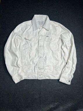 Diesel White Denim Jacket Button Front Men's Casual Short Solid Cotton